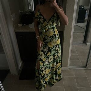 Zara long floral dress with v neck and slit